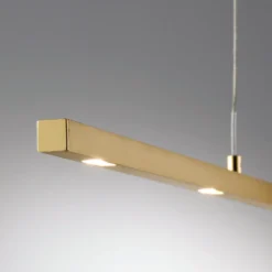 Lámpara colgante LED Quitani Tolu, longitud 139 cm, latón