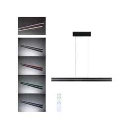 Lámpara colgante LED Raiko de Paulmann, negra, 100 cm, RGBW, atenuable.