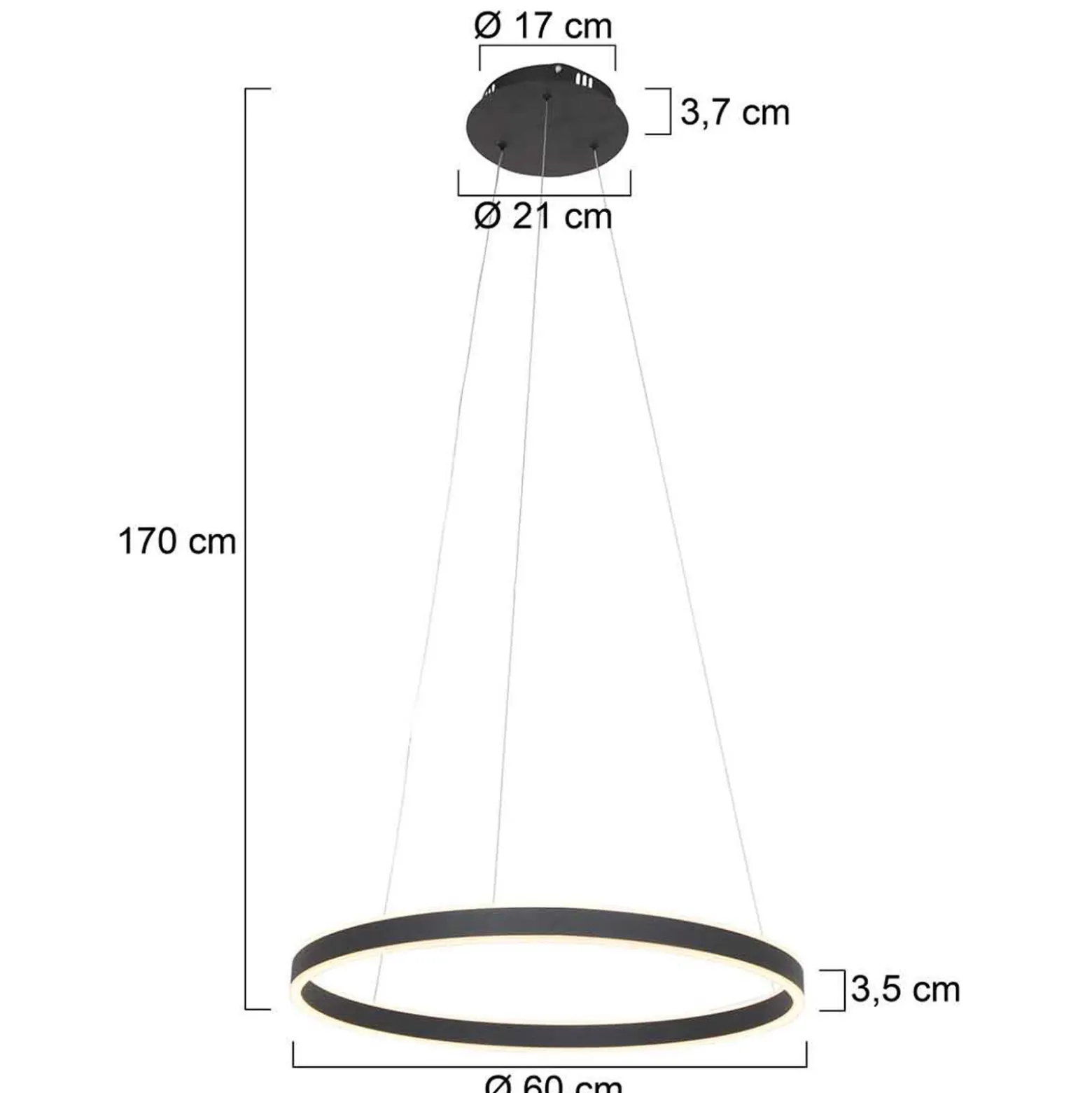 Lámpara colgante LED Ringlux Ø 60cm 2 luces negro