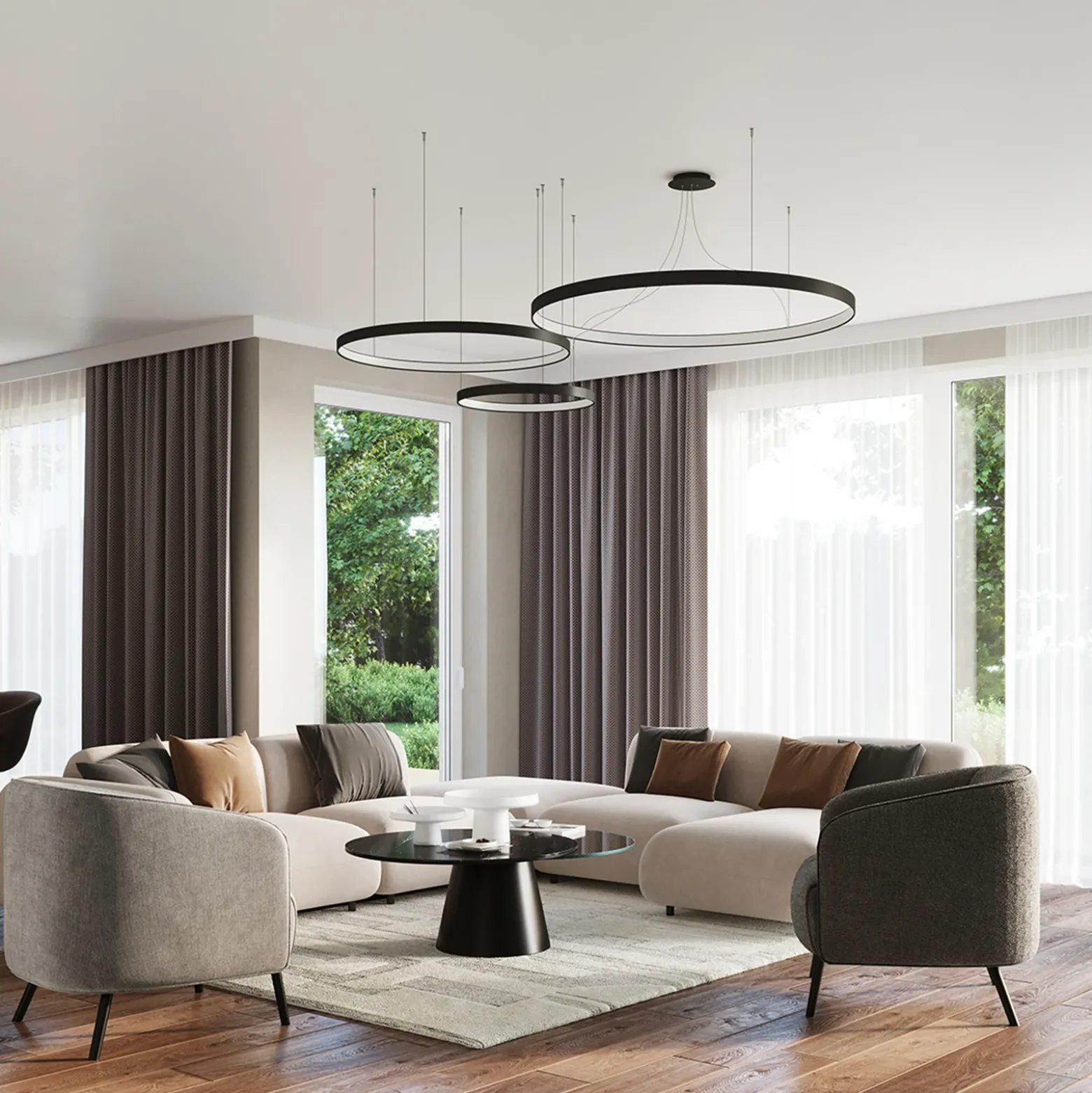 Lámpara colgante LED Rio 110, horizontal, 3.000 K, negra