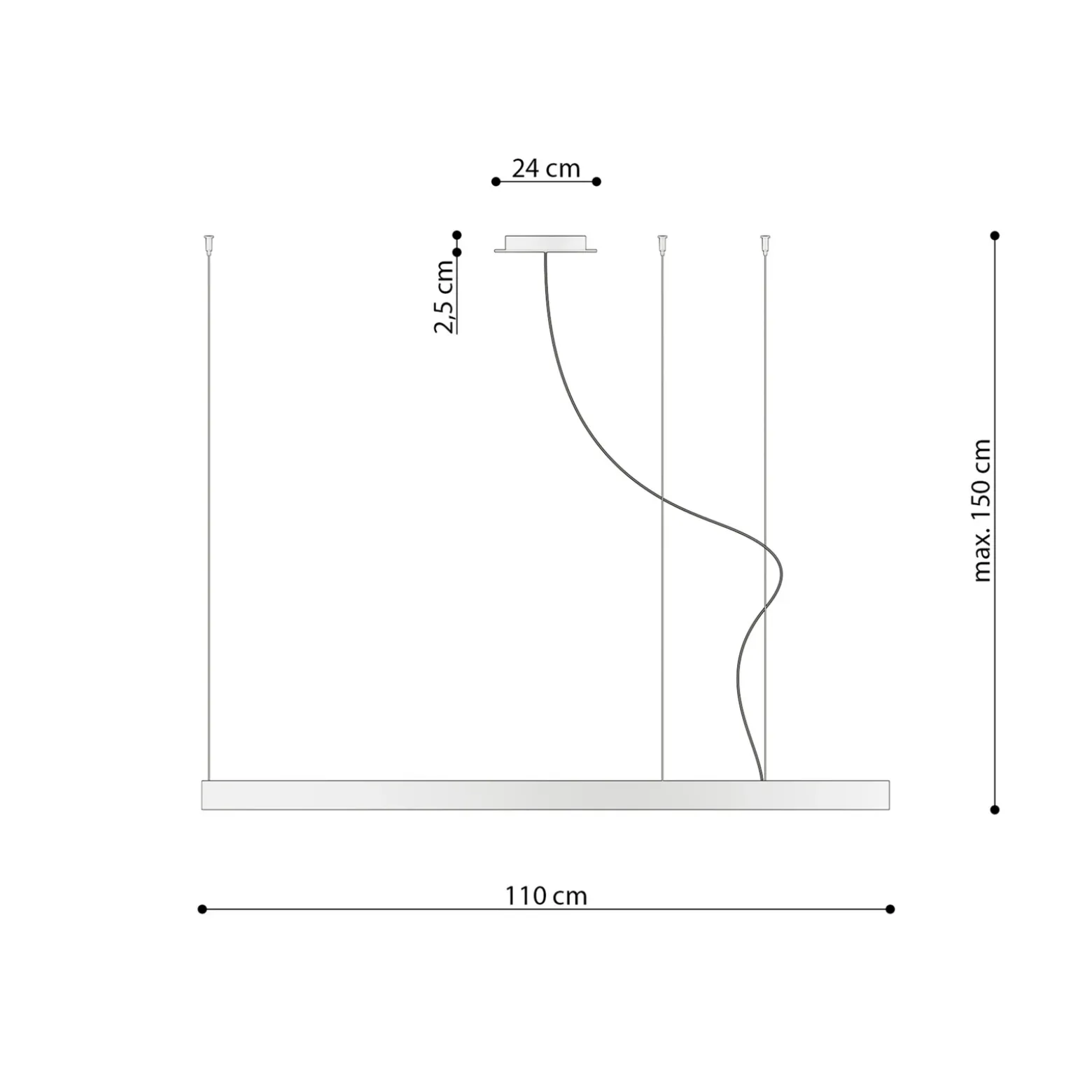 Lámpara colgante LED Rio 110, horizontal, 3.000 K, negra