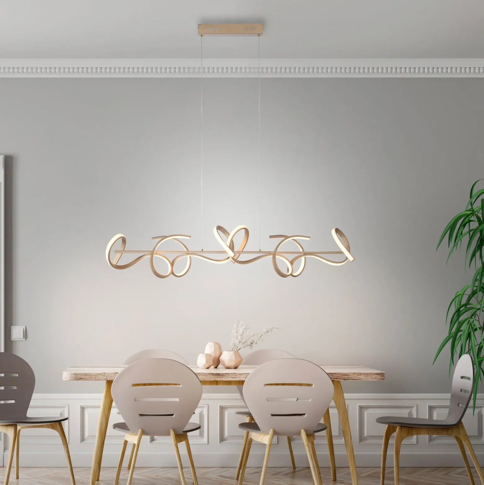 Lámpara colgante LED Rizos, latón, metal, 99 cm de largo, atenuable