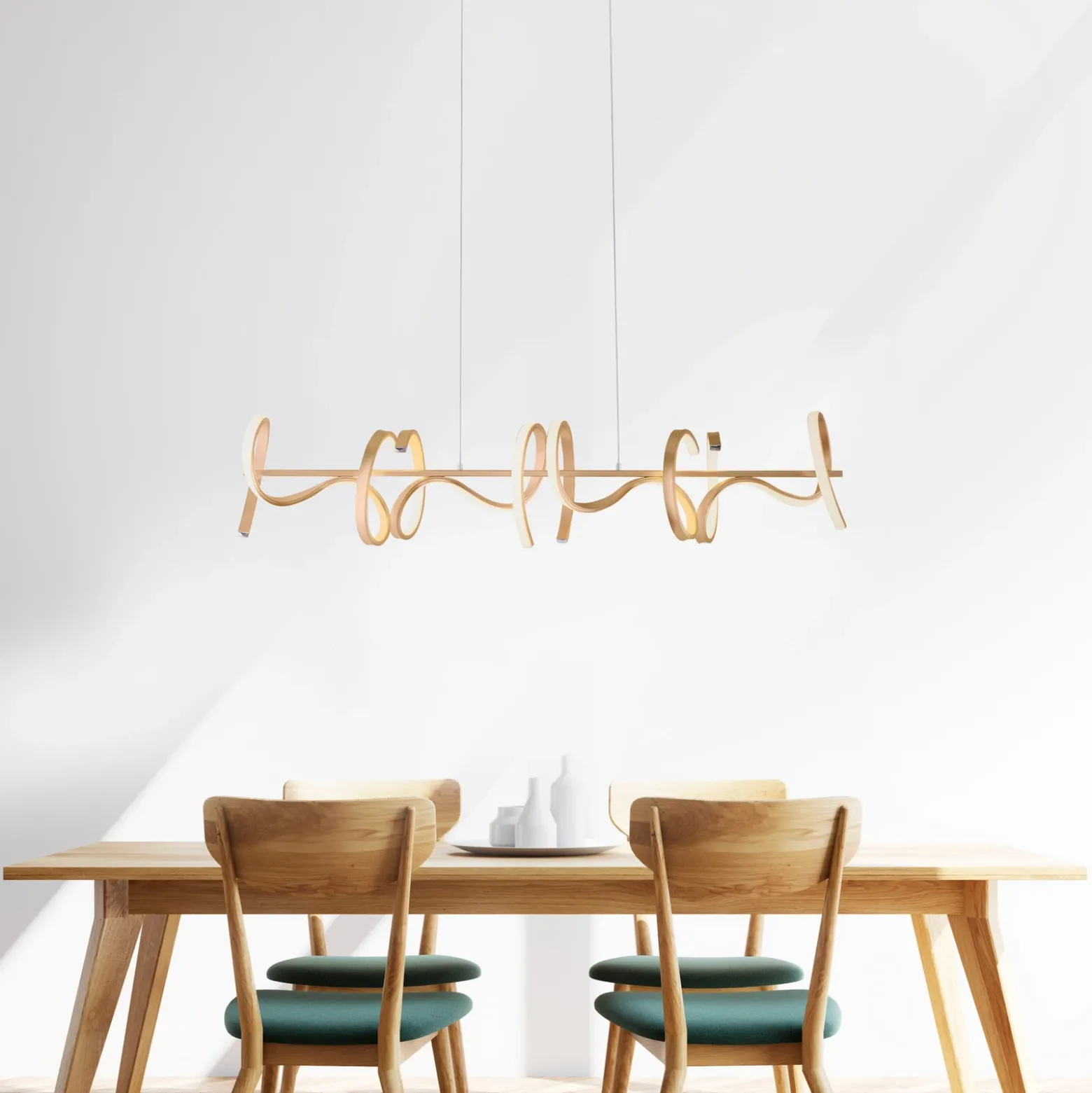 Lámpara colgante LED Rizos, latón, metal, 99 cm de largo, atenuable
