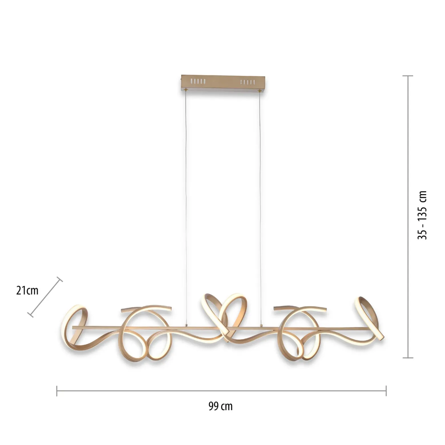 Lámpara colgante LED Rizos, latón, metal, 99 cm de largo, atenuable