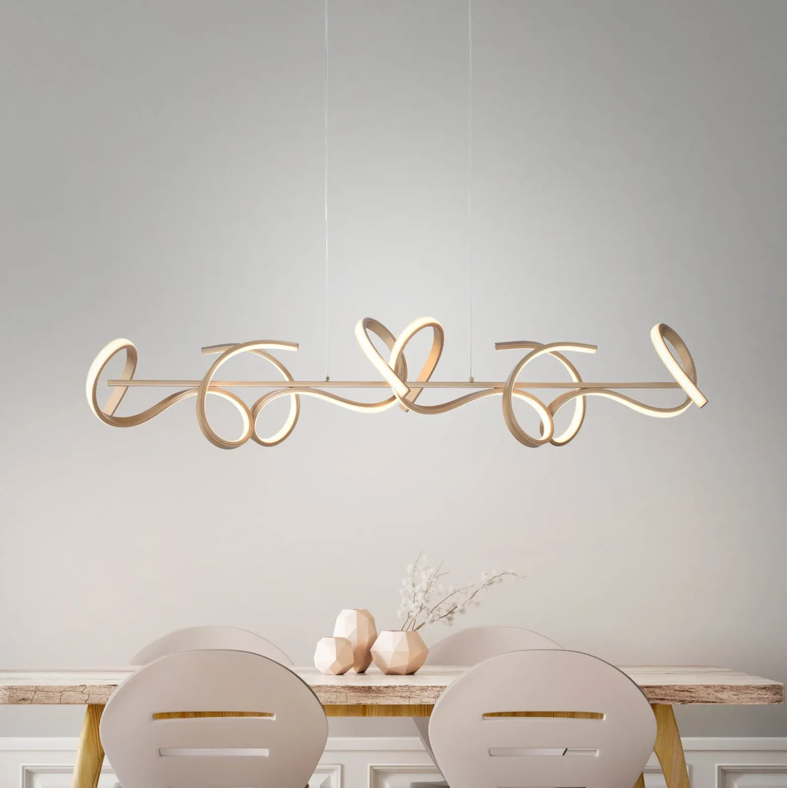 Lámpara colgante LED Rizos, latón, metal, 99 cm de largo, atenuable