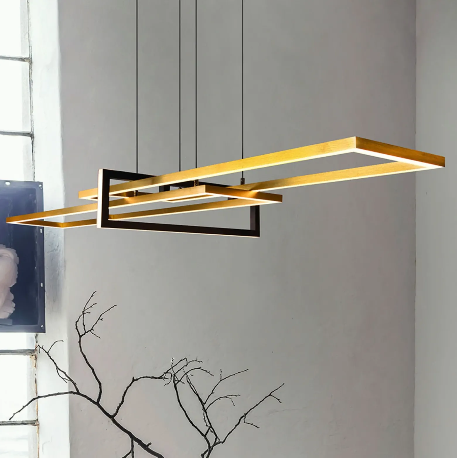 Lámpara colgante LED Salinas, color latón, metal, 110 cm de largo
