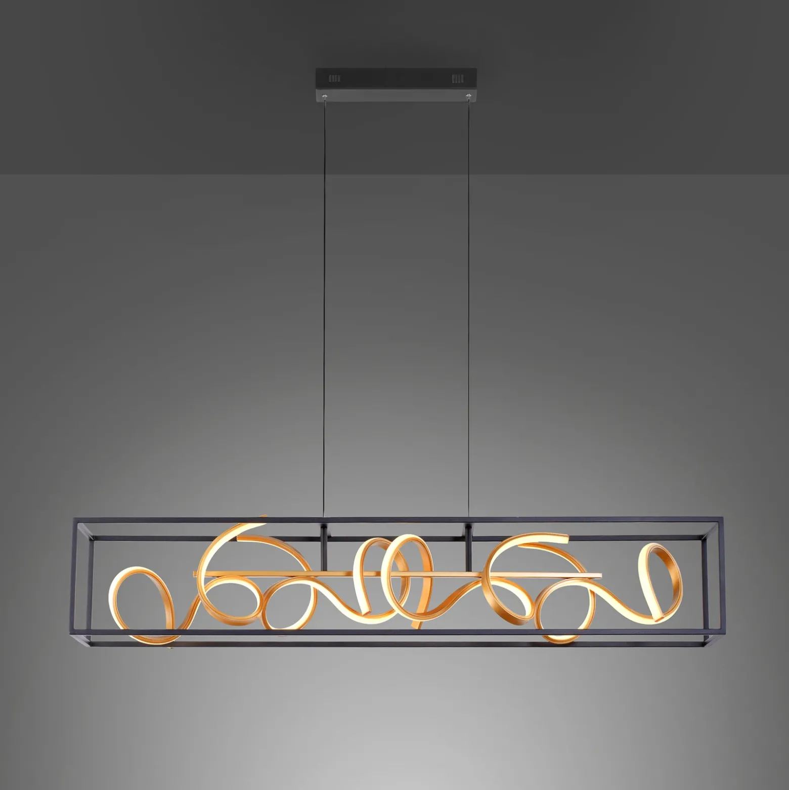 Lámpara colgante LED SELINA, negro/dorado, longitud 110 cm, Switchdim