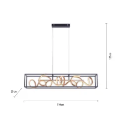 Lámpara colgante LED SELINA, negro/dorado, longitud 110 cm, Switchdim