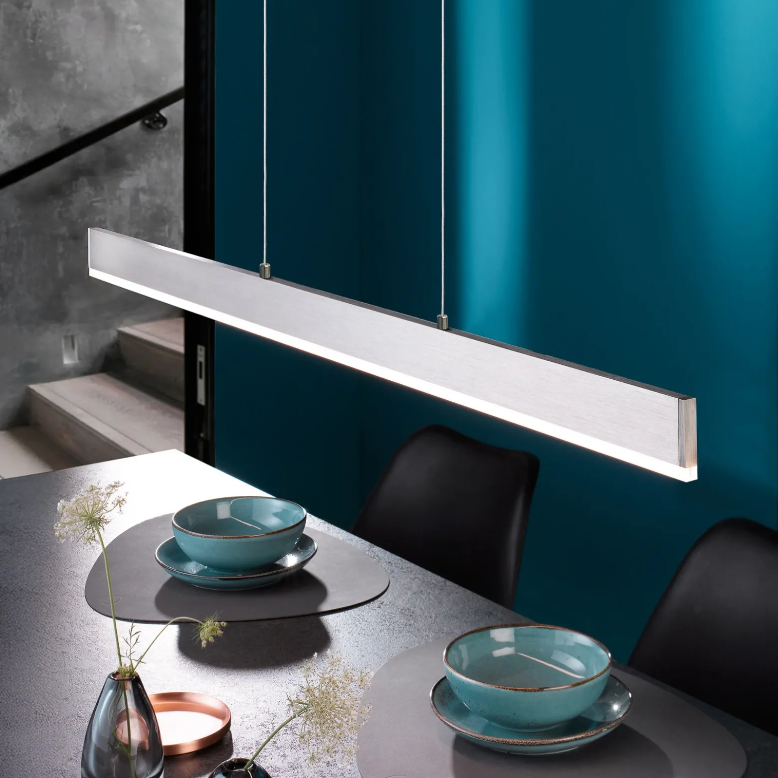 Lámpara colgante LED Silvano, níquel, longitud 115 cm, CCT, regulador táctil