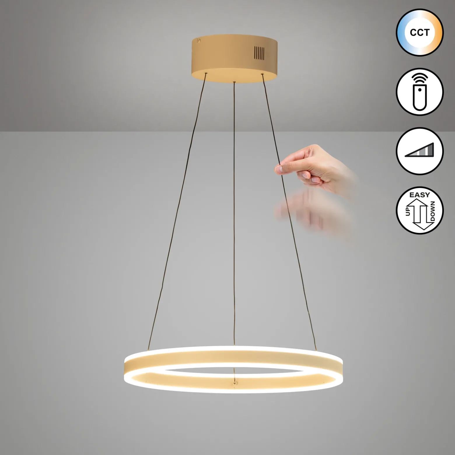 Lámpara colgante LED Silvio, Ø 50 cm, color arena, metal, CCT,
