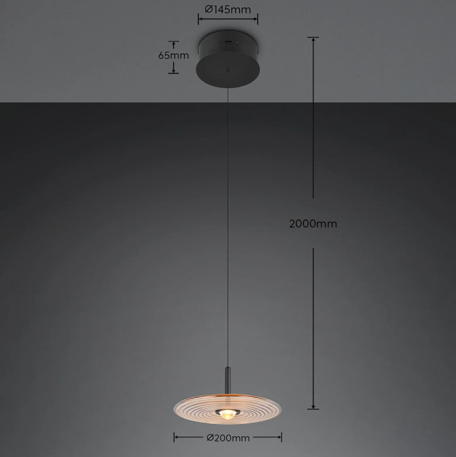 Lámpara colgante LED Sirena, negro/ámbar, Ø 20 cm, cristal, CCT