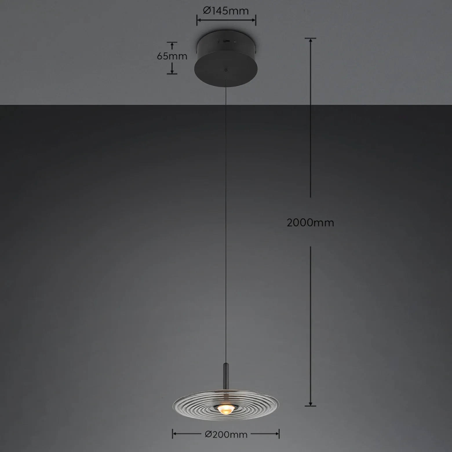 Lámpara colgante LED Sirena, negro/gris ahumado, Ø 20 cm, cristal, CCT