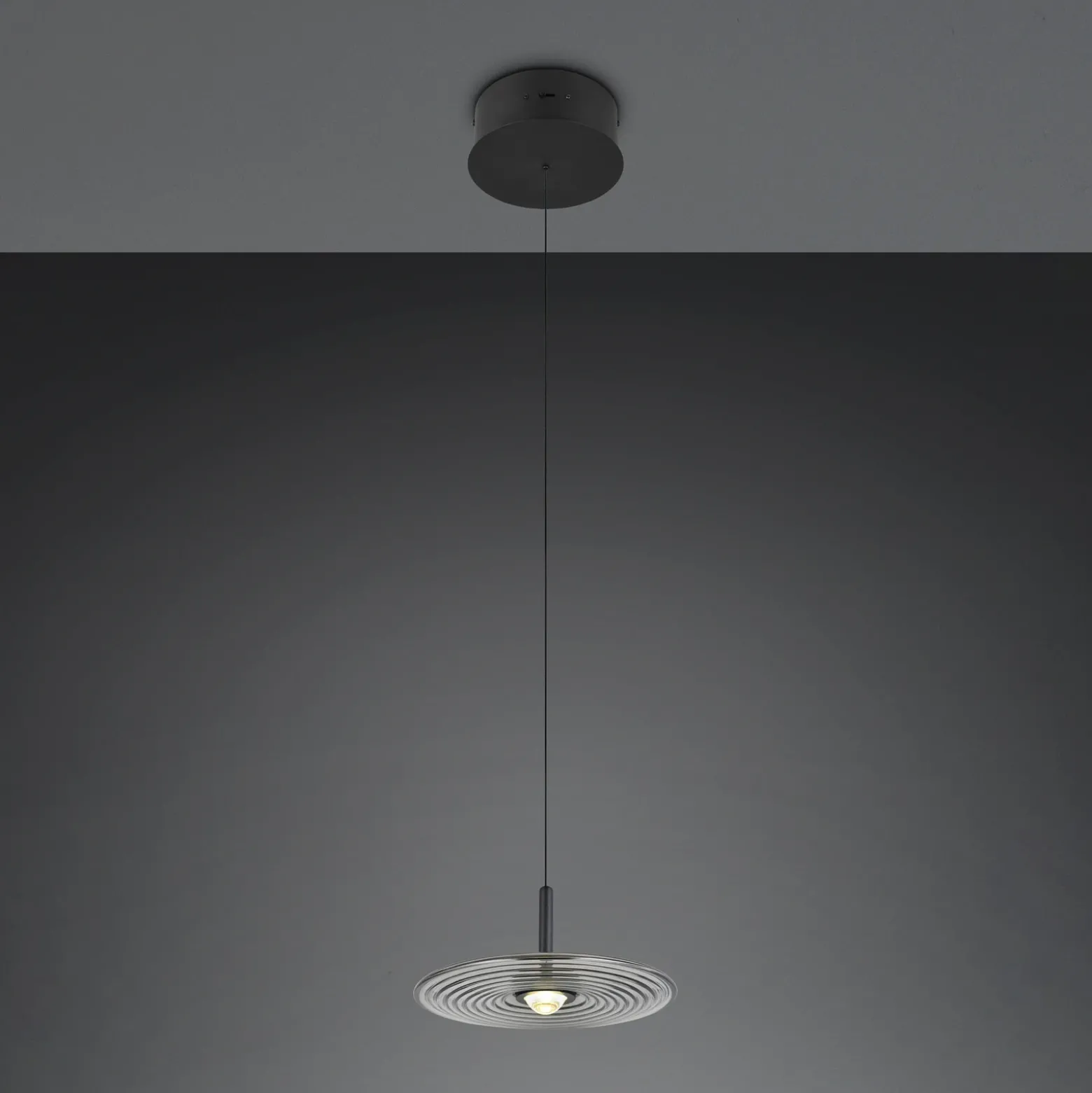 Lámpara colgante LED Sirena, negro/gris ahumado, Ø 20 cm, cristal, CCT