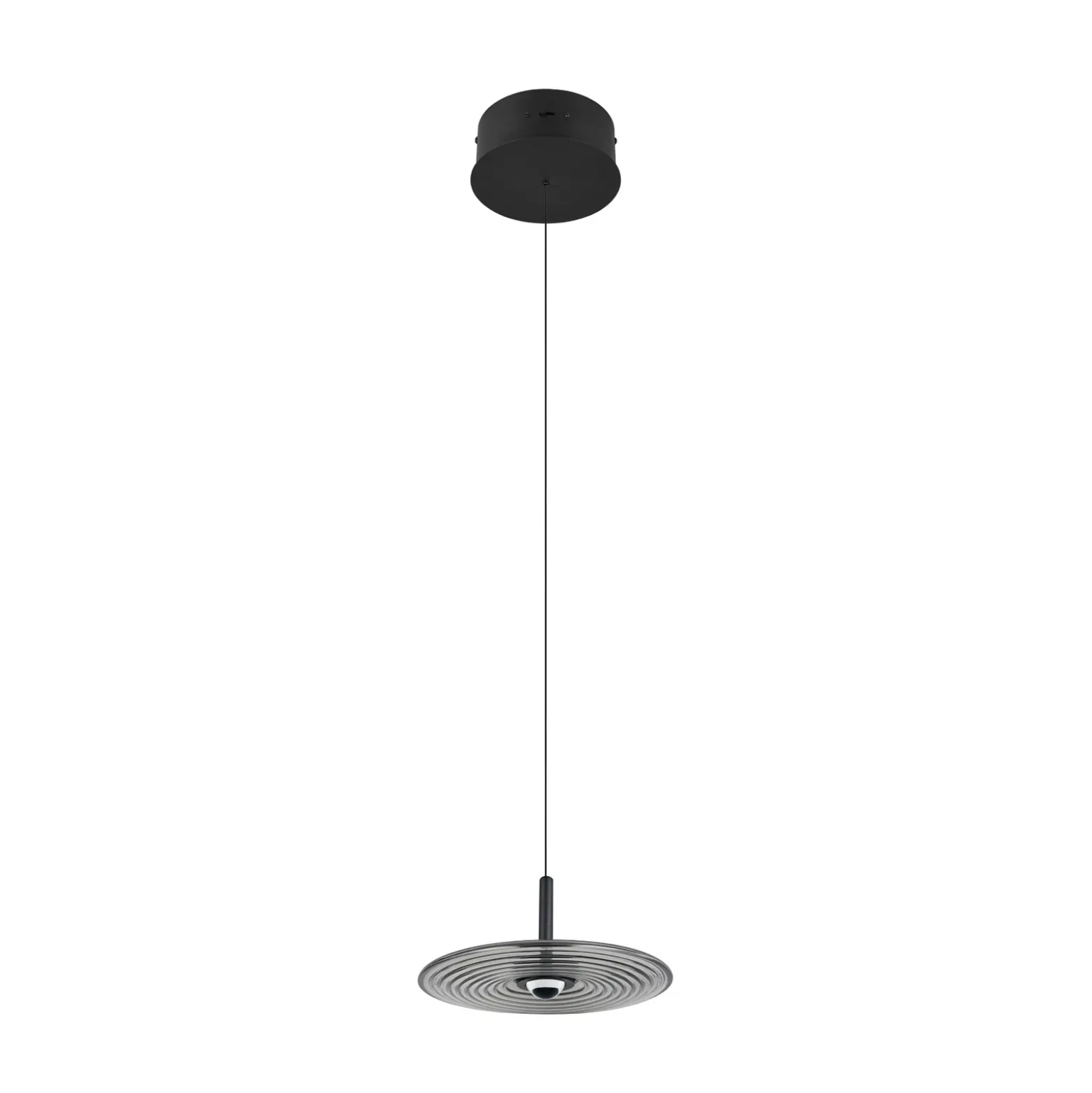 Lámpara colgante LED Sirena, negro/gris ahumado, Ø 20 cm, cristal, CCT