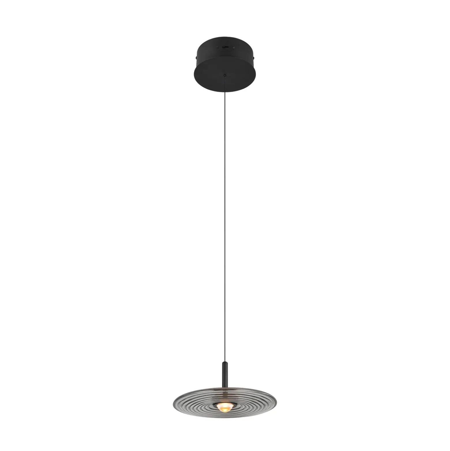 Lámpara colgante LED Sirena, negro/gris ahumado, Ø 20 cm, cristal, CCT