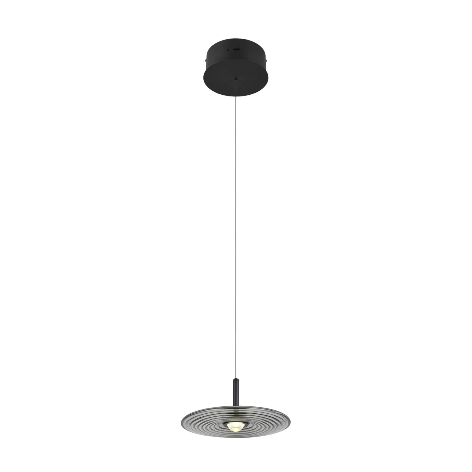 Lámpara colgante LED Sirena, negro/gris ahumado, Ø 20 cm, cristal, CCT