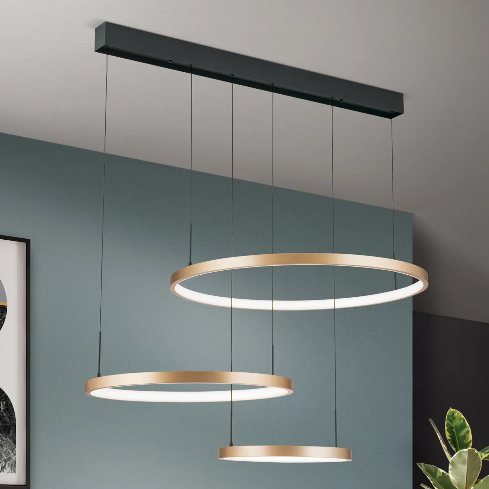Lámpara colgante LED Sphere, 3 luces, negro/oro