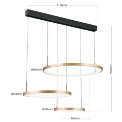 Lámpara colgante LED Sphere, 3 luces, negro/oro