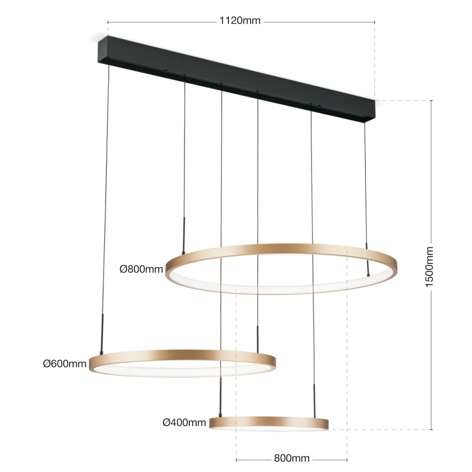 Lámpara colgante LED Sphere, 3 luces, negro/oro