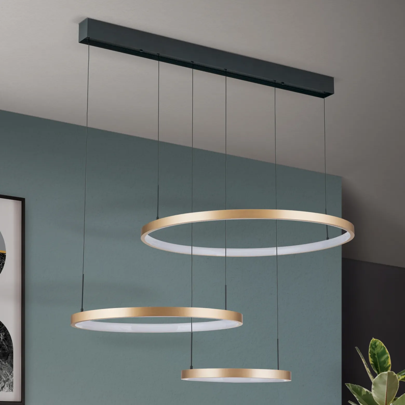 Lámpara colgante LED Sphere, 3 luces, negro/oro