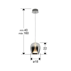 Lámpara colgante LED Suspiro, Ø 18 cm, color cromado/gris humo, cristal