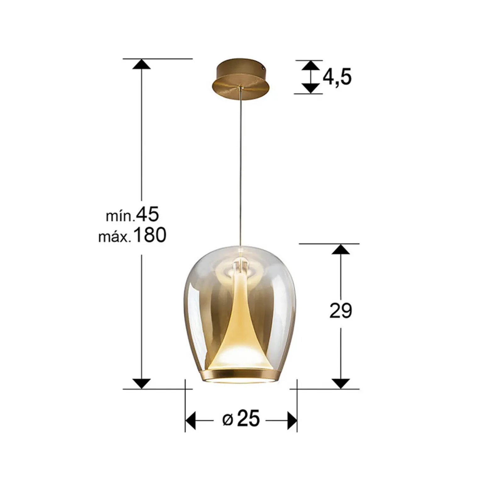 Lámpara colgante LED Suspiro, Ø 25 cm, color dorado/ámbar, cristal