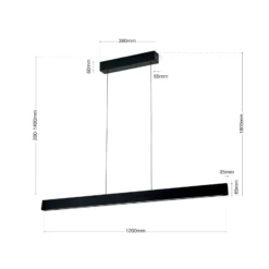 Lámpara colgante LED Tara, negra, longitud 120 cm, aluminio/acero