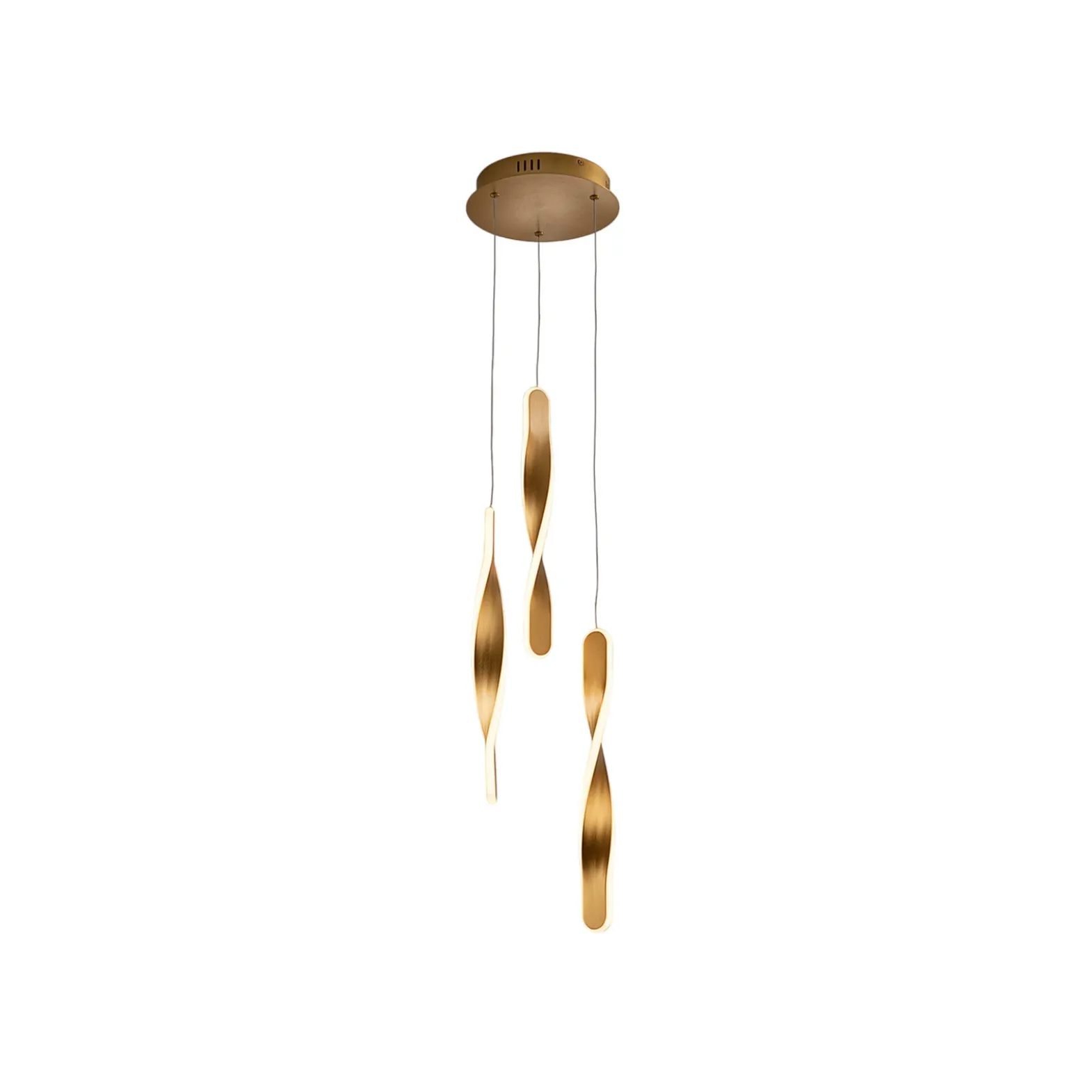 Lámpara colgante LED Twist, 3 luces Aluminio, metal, acrílico, color dorado