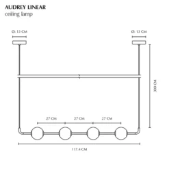 Lámpara colgante LED UMAGE Audrey LINEAR, latón, 118 cm, 4 luces.