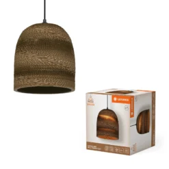 Lámpara colgante LEDVANCE Ball Bell, Ø 26 cm, marrón, cartón ondulado