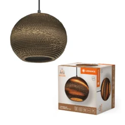 Lámpara colgante LEDVANCE Ball, Ø 26 cm, marrón, cartón ondulado, E27