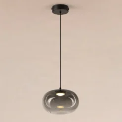 Lámpara colgante LED Vaso, gris ahumado, Ø 18 cm, cristal