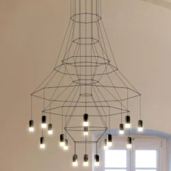 Lámpara colgante LED Vibia Wireflow, negro, 279 cm
