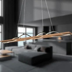 Lámpara colgante LED Vinka, de 2 luces, 98 cm de longitud, color madera