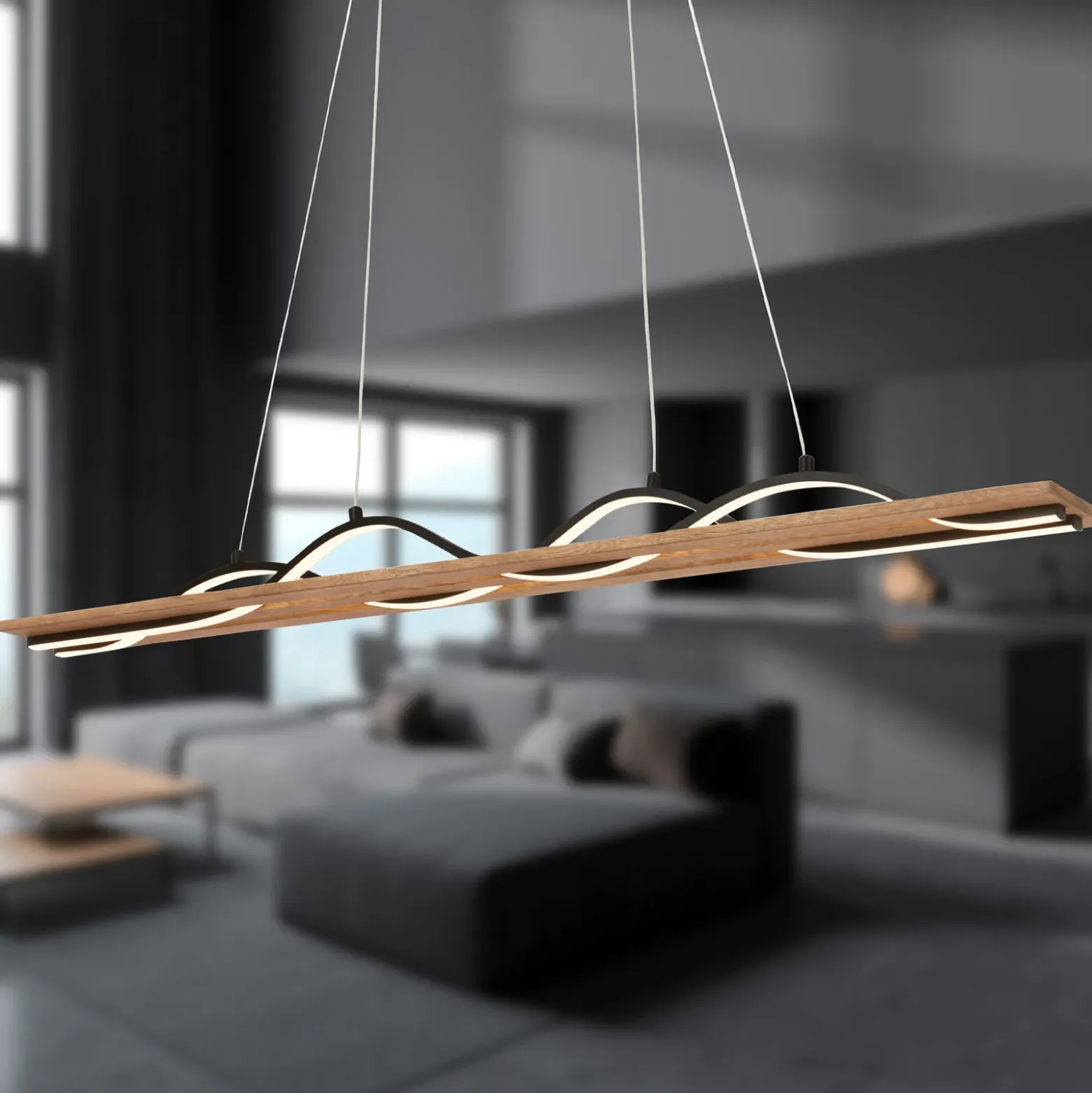 Lámpara colgante LED Vinka, de 2 luces, 98 cm de longitud, color madera