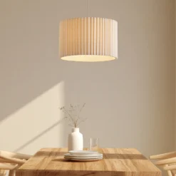 Lámpara colgante Libbie de Lindby, Ø 45 cm, lino, color crema