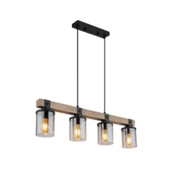 Lámpara colgante Lila con barras de madera 4 luces