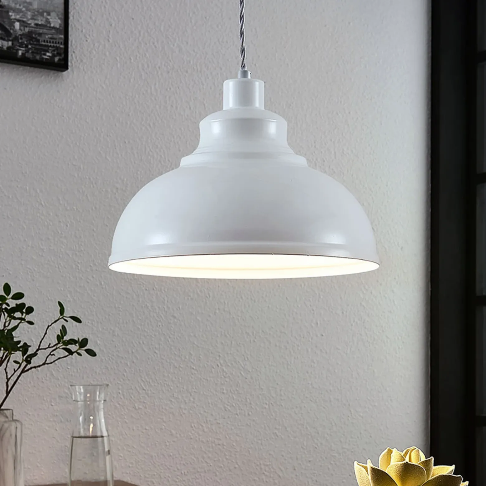 Lámpara colgante Lindby Albertine, 29 cm, blanca, metal