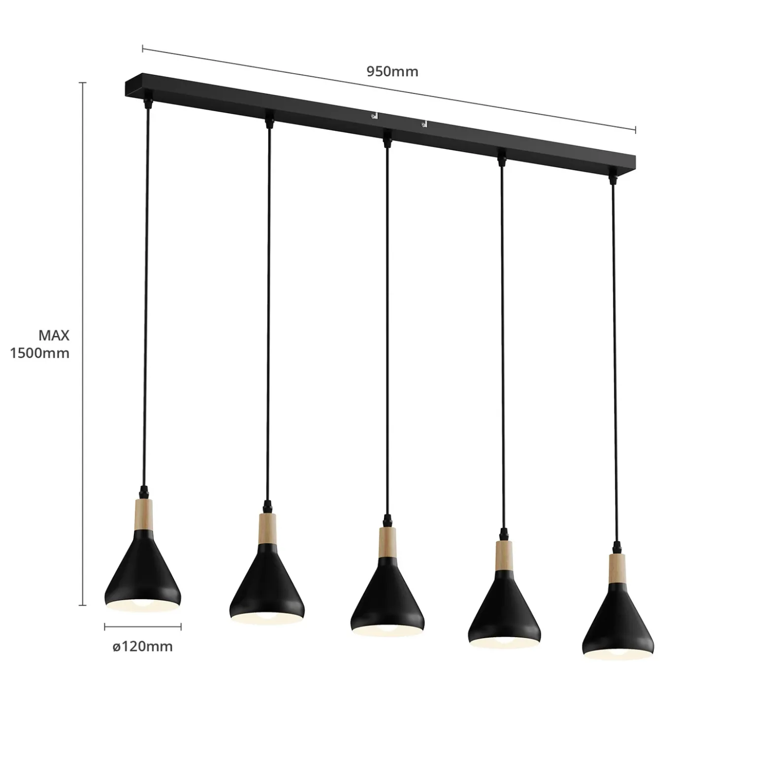 Lámpara colgante Lindby Arina, 100 cm, negra, 5 luces