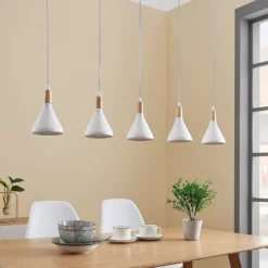 Lámpara colgante Lindby Arina, 100 cm, blanca, 5 luces, E14