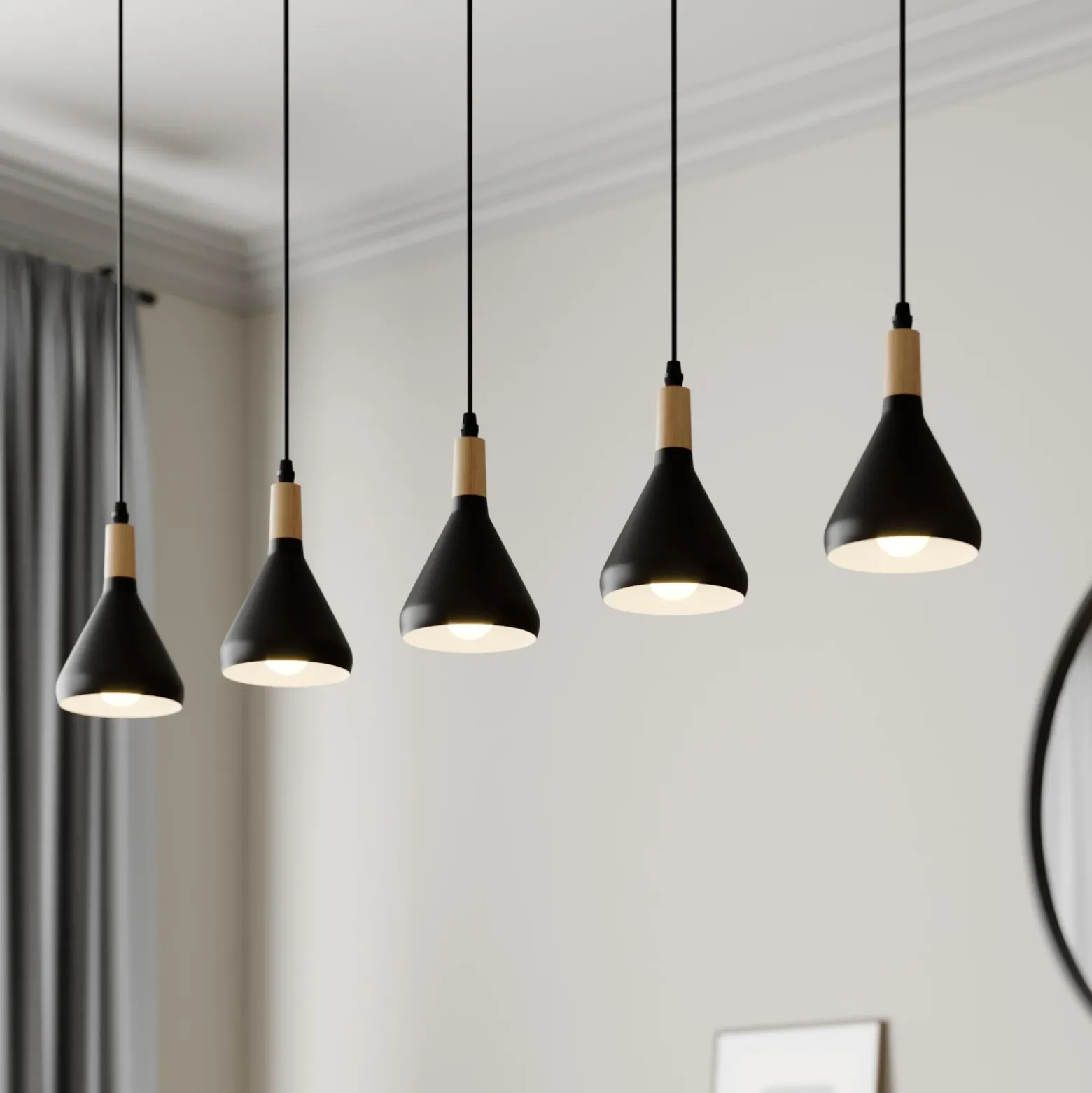 Lámpara colgante Lindby Arina, 100 cm, negra, 5 luces