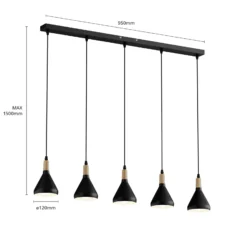 Lámpara colgante Lindby Arina, 100 cm, negra, 5 luces