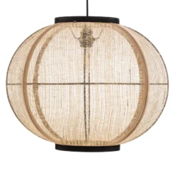 Lámpara colgante Lindby Aurinil, color madera, lino, Ø 48cm, E27