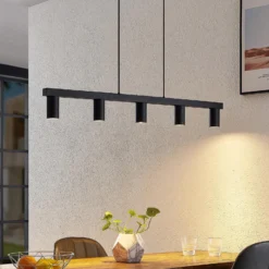 Lámpara colgante Lindby Baliko, negra, 116 cm, 5 luces, GU10
