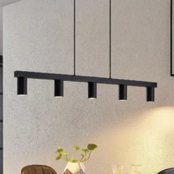 Lámpara colgante Lindby Baliko, negra, 116 cm, 5 luces, GU10