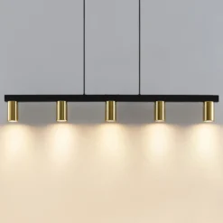 Lámpara colgante Lindby Baliko, negro/latón, 5 luces, GU10