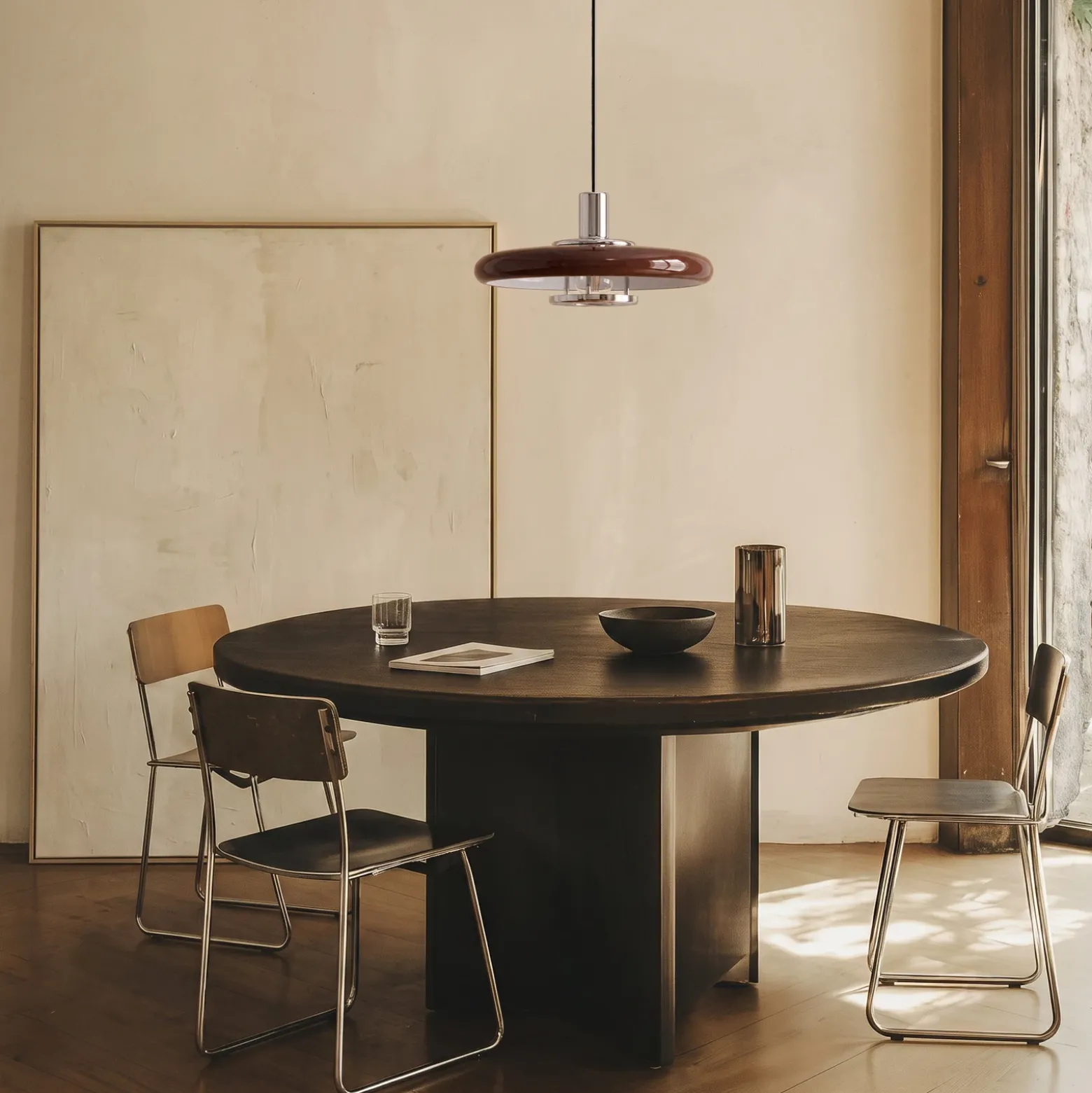 Lámpara colgante Lindby Branford, estilo retro, Ø 35 cm, marrón, metal