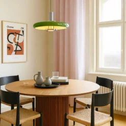 Lámpara colgante Lindby Branford, estilo retro, Ø 35 cm, verde, metal
