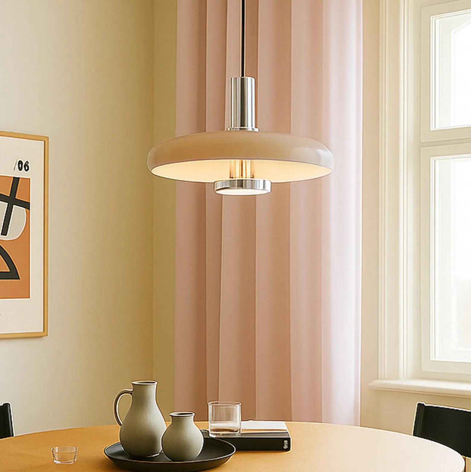 Lámpara colgante Lindby Branford, estilo retro, Ø 35 cm, beige, metal