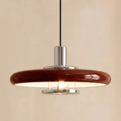 Lámpara colgante Lindby Branford, estilo retro, Ø 35 cm, color burdeos, metal